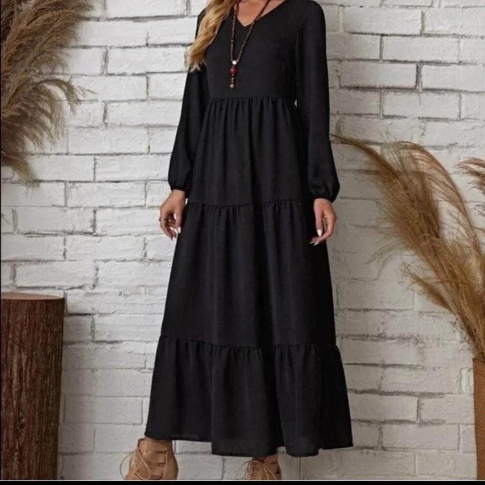 New! Boho Tan/brown Long Sleeve Maxi Dress - Picture 4 of 6